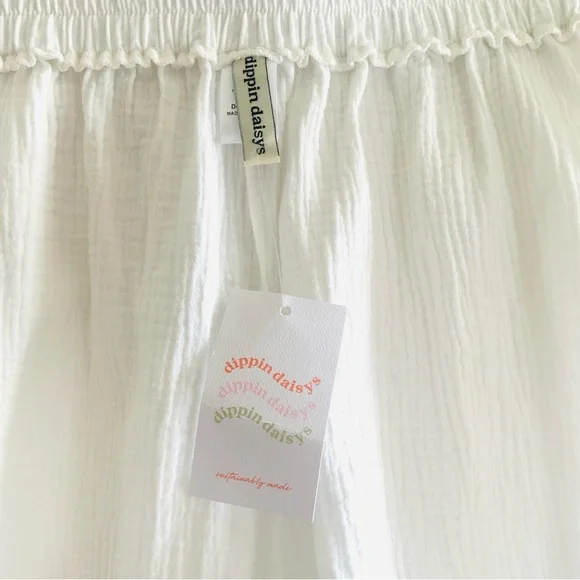 Dippin Daisy’s White Shorts Cotton Crinkle Gauze Swim Coverup Women’s Large NWT - Picture 7 of 9